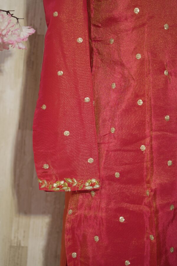 Elegant Red Silk Kurta with Golden Embroidery