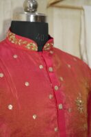 Elegant Red Silk Kurta with Golden Embroidery