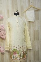 Ivory Silk Kurta with Handcrafted Village Scene Embroidery