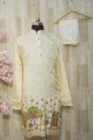 Ivory Silk Kurta with Handcrafted Village Scene Embroidery