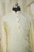 Ivory Silk Kurta with Handcrafted Village Scene Embroidery