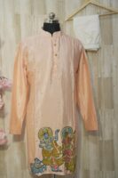 Peach Silk Kurta with Hand-Painted Mythological Artwork