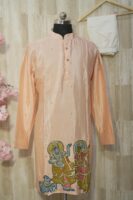 Peach Silk Kurta with Hand-Painted Mythological Artwork