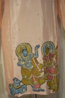 Peach Silk Kurta with Hand-Painted Mythological Artwork
