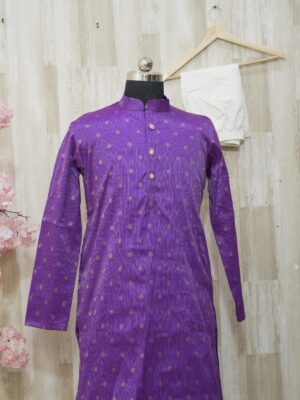 Royal Purple Silk Kurta with Golden Polka Embroidery