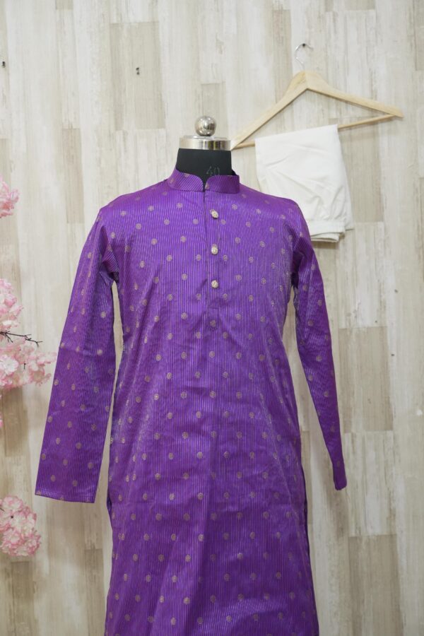 Royal Purple Silk Kurta with Golden Polka Embroidery