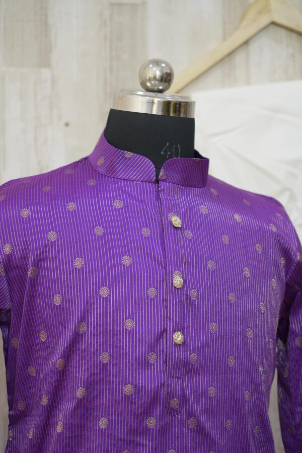 Royal Purple Silk Kurta with Golden Polka Embroidery