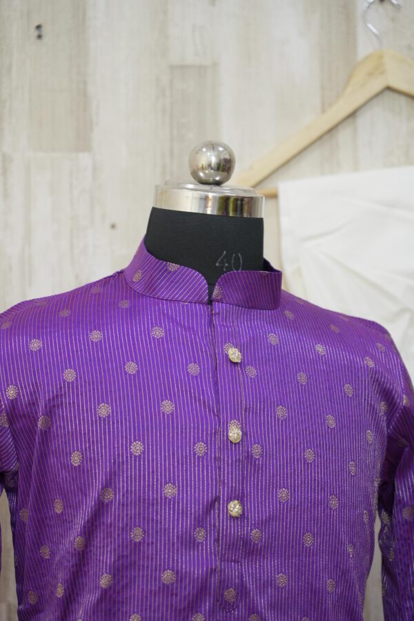 Royal Purple Silk Kurta with Golden Polka Embroidery