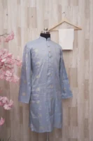 Powder Blue Jacquard Kurta with Subtle Golden Motifs
