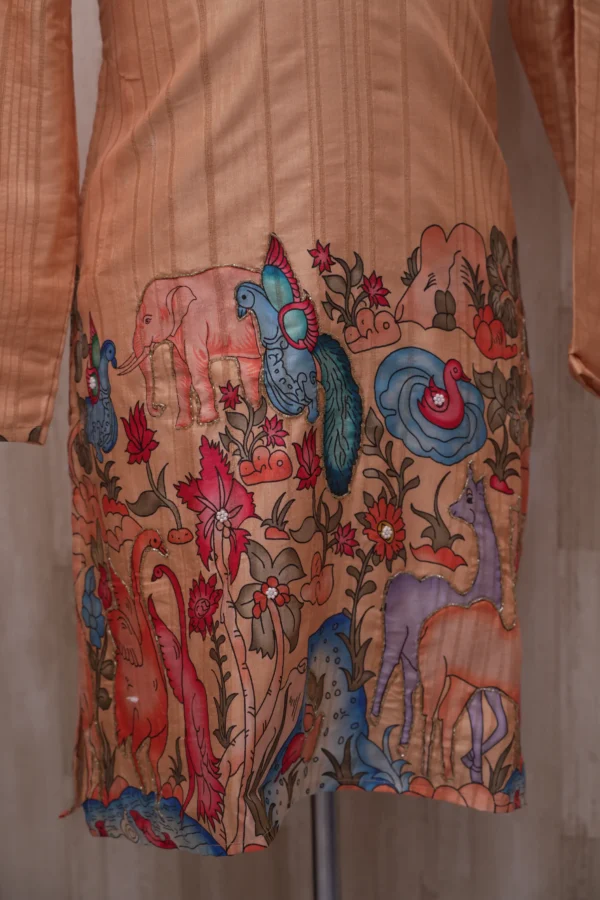 Peach Silk Kurta with Handcrafted Animal Motif Design
