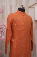 Rust Orange Textured Silk Kurta with Golden Motifs