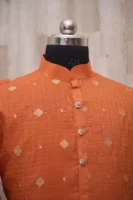 Rust Orange Textured Silk Kurta with Golden Motifs