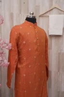 Rust Orange Textured Silk Kurta with Golden Motifs