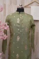 Olive Green Silk Kurta with Golden Zari Motifs