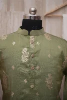 Olive Green Silk Kurta with Golden Zari Motifs