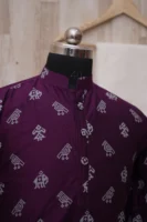 Deep Purple Ikat Print Cotton Kurta for Men