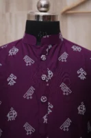 Deep Purple Ikat Print Cotton Kurta for Men
