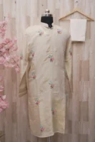 Cream Silk Kurta with Multicolor Thread Embroidery