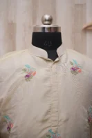 Cream Silk Kurta with Multicolor Thread Embroidery