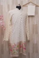 Ivory Silk Kurta with Colorful Flamingo Embroidery