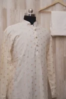 Ivory Silk Kurta with Colorful Flamingo Embroidery