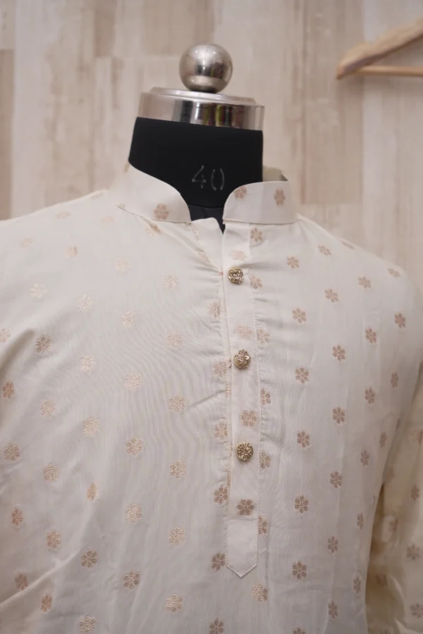 Ivory Silk Kurta with Colorful Flamingo Embroidery
