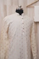 Ivory Silk Kurta with Colorful Flamingo Embroidery