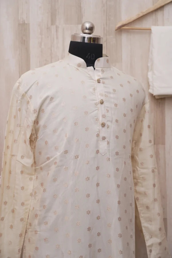 Ivory Silk Kurta with Colorful Flamingo Embroidery
