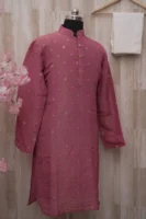 Dusty Rose Silk Kurta with Subtle Golden Motifs