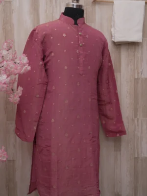 Dusty Rose Silk Kurta with Subtle Golden Motifs