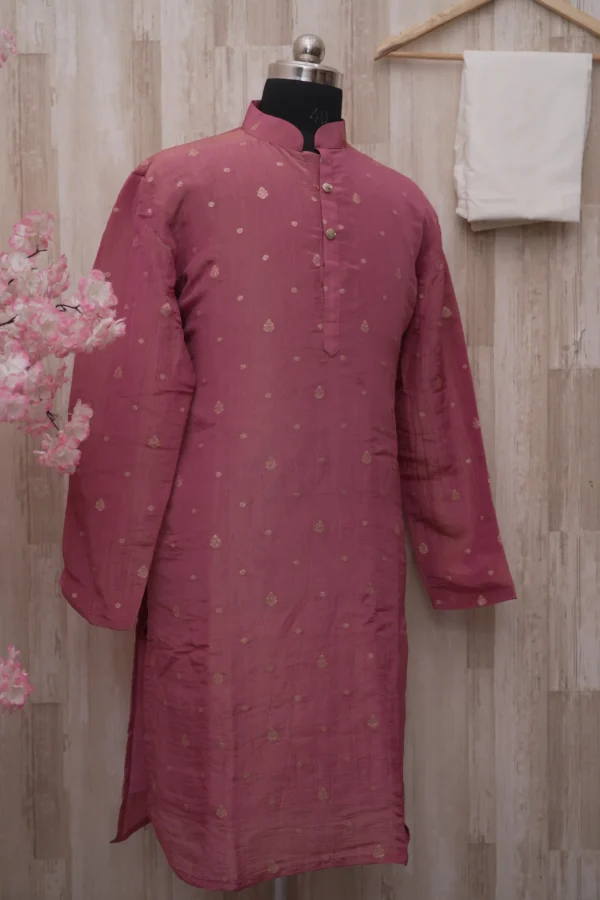 Dusty Rose Silk Kurta with Subtle Golden Motifs