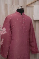Dusty Rose Silk Kurta with Subtle Golden Motifs