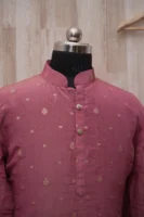 Dusty Rose Silk Kurta with Subtle Golden Motifs