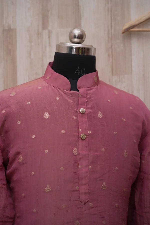 Dusty Rose Silk Kurta with Subtle Golden Motifs