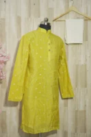 Mustard Yellow Silk Kurta with Golden Motifs