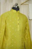 Mustard Yellow Silk Kurta with Golden Motifs