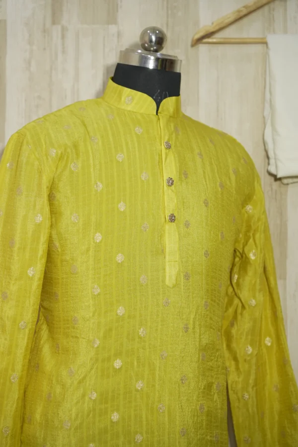 Mustard Yellow Silk Kurta with Golden Motifs