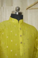 Mustard Yellow Silk Kurta with Golden Motifs