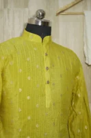 Mustard Yellow Silk Kurta with Golden Motifs