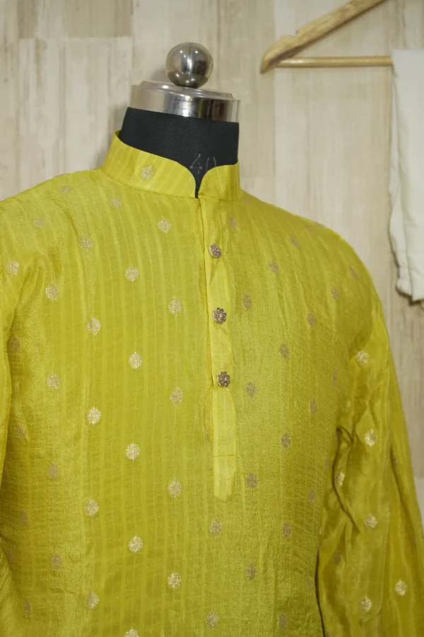 Mustard Yellow Silk Kurta with Golden Motifs