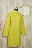 Mustard Yellow Silk Kurta with Golden Motifs