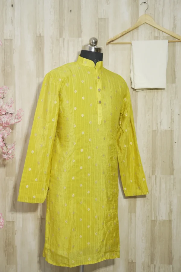 Mustard Yellow Silk Kurta with Golden Motifs