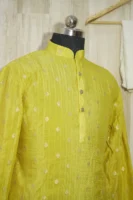 Mustard Yellow Silk Kurta with Golden Motifs