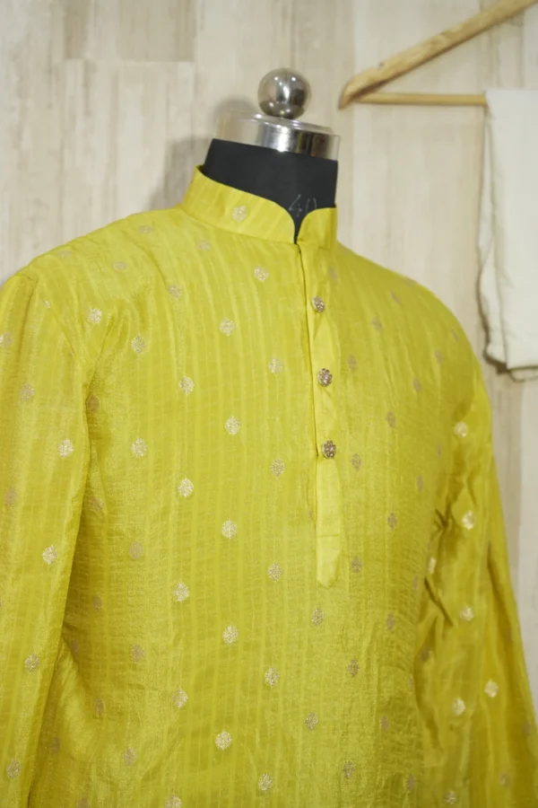 Mustard Yellow Silk Kurta with Golden Motifs