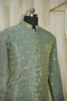 Sage Green Silk Kurta with Gold Sequin Embroidery