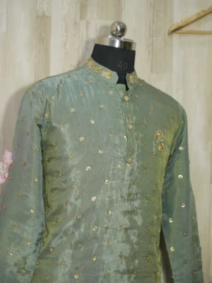 Tissue men's kurta paired with cream colour pijama