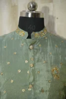 Sage Green Silk Kurta with Gold Sequin Embroidery