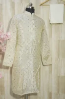 Ivory Silk Kurta with Multicolor Sequin Detailing