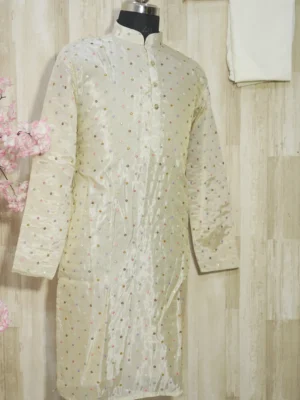 Ivory Silk Kurta with Multicolor Sequin Detailing