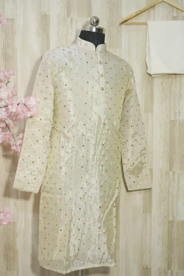 Ivory Silk Kurta with Multicolor Sequin Detailing